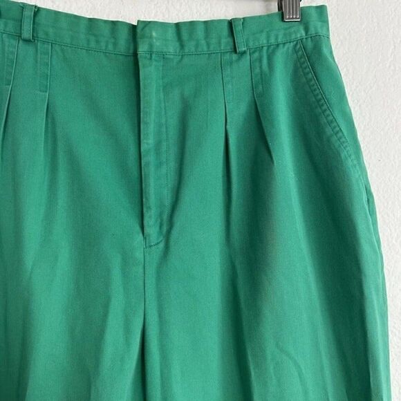 H.W Straight Leg Womens Green Vintage 70s Pleated Trouser Pants Size 14 - Picture 7 of 10